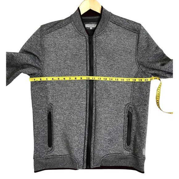 SOLD Ted Baker Gray Front Zip Jacket With Burgundy Trim Size 4 EUC - Picture 9 of 12